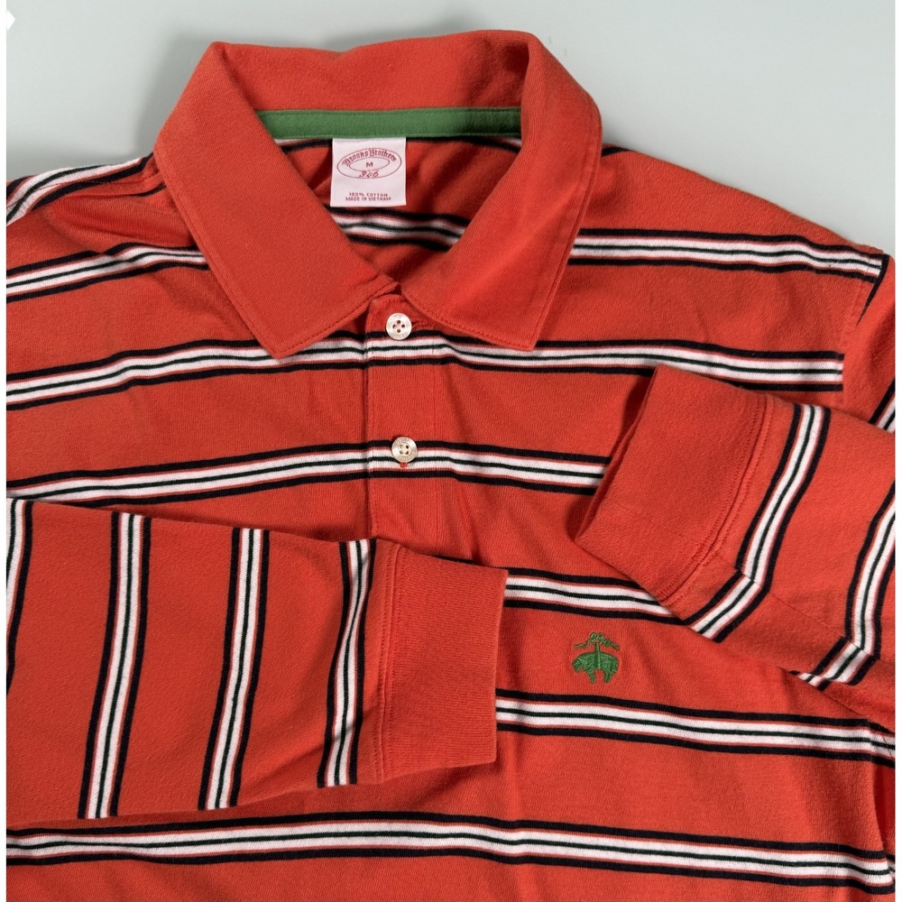 Brooks Brothers 346 Orange w/Stripe Polo Shirt Men's Long Sleeve - Medium